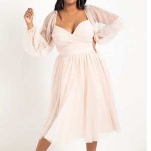ELOQUII Tiered Puff Sleeve Dress pinky peach color